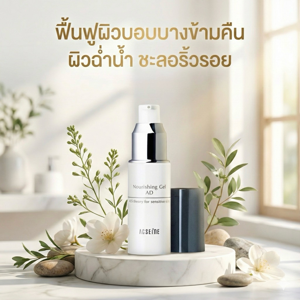 (ส่งฟรี) แอคซีนไนต์เจล (Acseine Nourishing Gel AD) เจลฟื้นฟูผิวบอบบางสำหรับกลางคืน