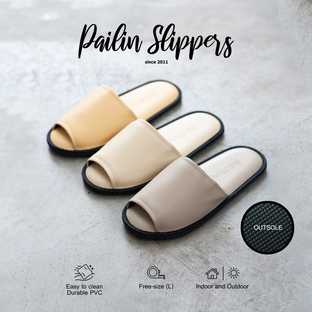 Pailin Slippers รองเท้าใส่ในบ้าน หนังเทียม ทนทาน ทำความสะอาดง่าย หัวเปิด ขนาดฟรีไซส์ 39-42