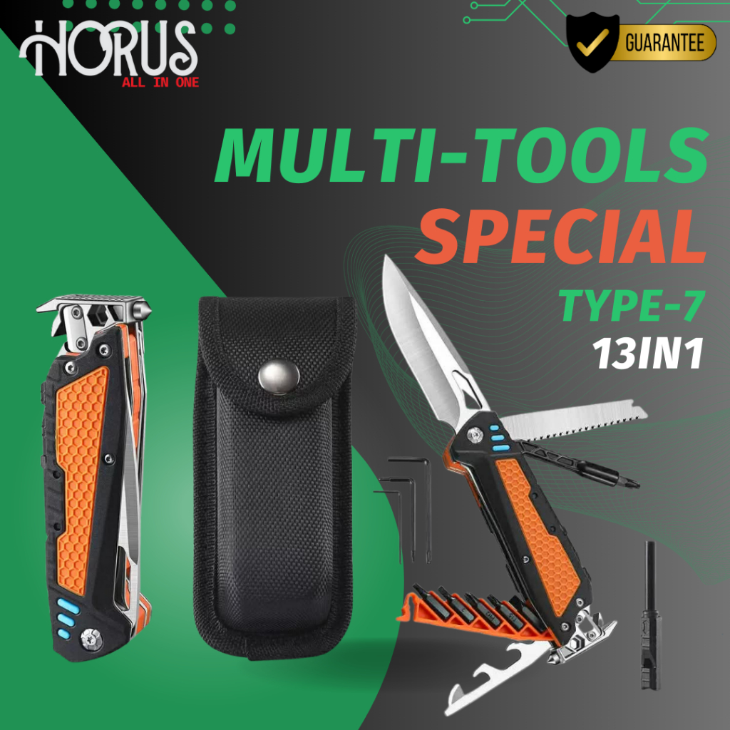 HORUS TYPE-7 ไขควง มีดอเนกประสงค์ เครื่องมือเดินป่า 13IN1 MULTI FUNCTION TOOL เครื่องมือช่างอเนกประสงค์ เหล็กกล้าคาร์บอน
