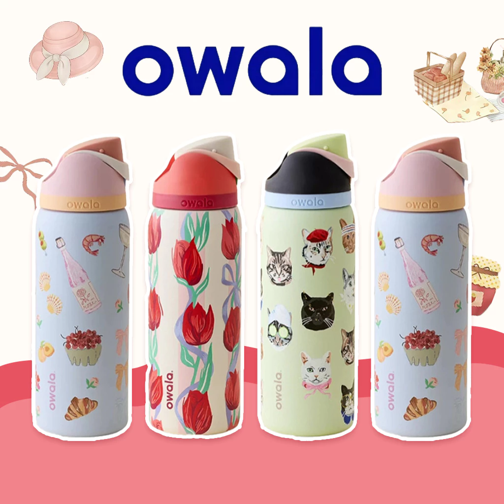 【ของแท้100%】 Owala FreeSip 24oz/32oz กระบอกน้ำเก็บความเย็น กันหก มีหลอดในตัว สำหรับกีฬา เที่ยว