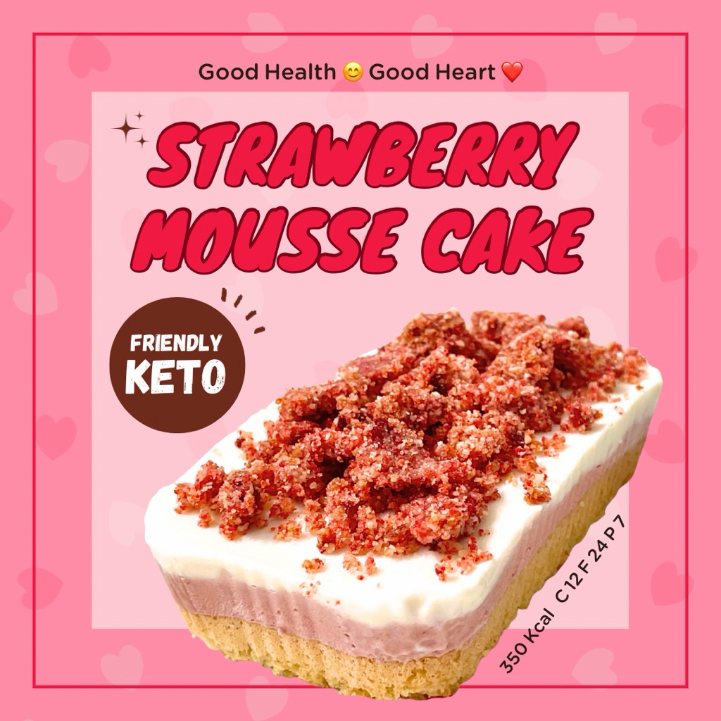สตรอเบอร์รี่มูสเค้กคีโต Strawberry Mousse Cake [KETO] ไร้แป้ง ไร้น้ำตาล *🚑ขนส่งเย็น/แช่แข็งเท่านั้น*