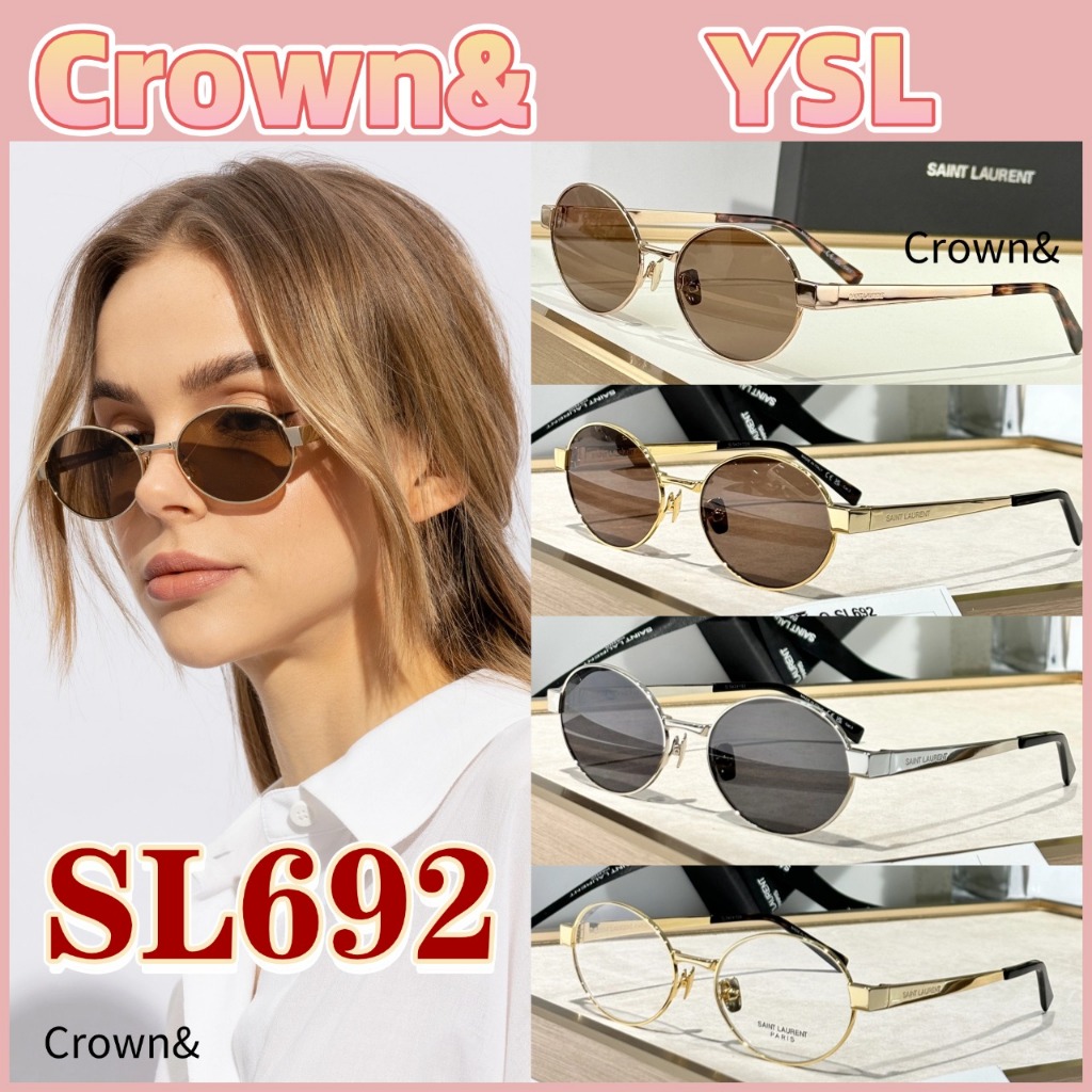 แว่นกันแดดทรงกลม Saint Laurent รุ่น SL692 ดีไซน์โลโก้ สำหรับผู้หญิง ของแท้ 100% ใหม่เอี่ยม