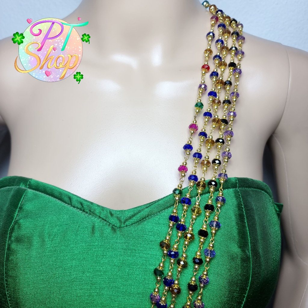 สร้อยสังวาลย์ลูกปัดคริสตัล เครื่องประดับชุดไทยสีทอง PT Shop