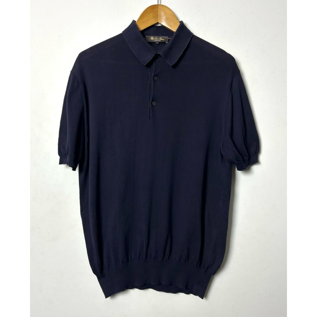 cotton navy  knit polo shirt loro.. made in italy