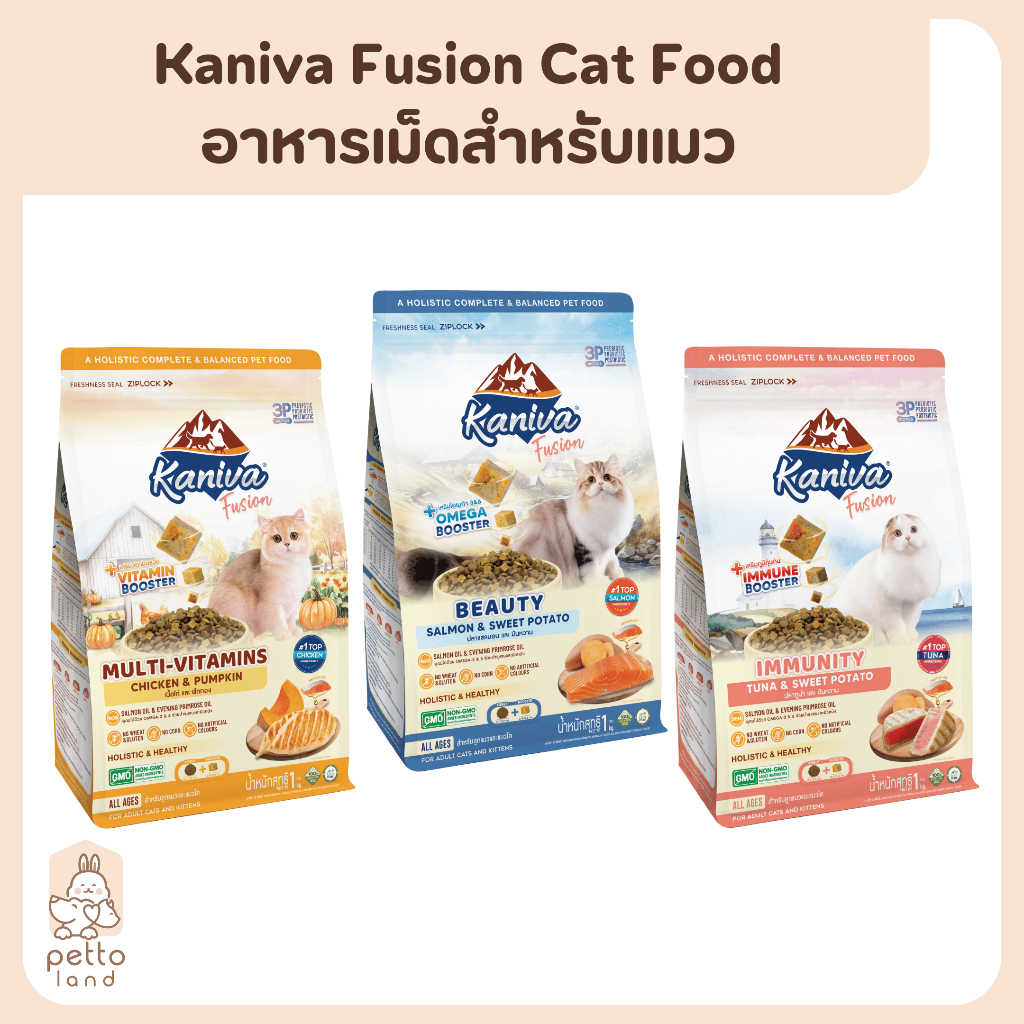 Kaniva Fusion อาหารเม็ดสำหรับแมว พร้อม Kaniva Booster ขนาด 500g-1Kg