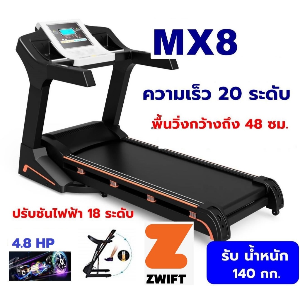 (etax) ลู่วิ่งไฟฟ้า MEGAMAX  4.8HP พื้นที่วิ่งกว้าง 48 ซม ปรับชันด้วยไฟฟ้า กันกระแทก8จุดรอบด้าน