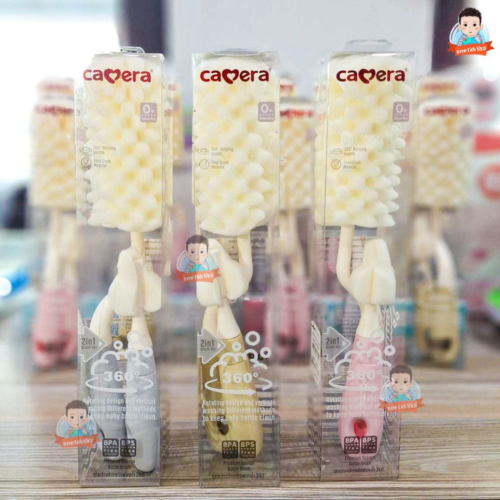 Camera Baby ชุดแปรงล้างขวดนมและจุกนม ฟองน้ำ หมุน 360 องศา