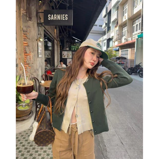 KOKO KNIT CARDIGAN (pink-blue•green-beige•grey-whit•beige-brown)(แขนสั้นสีเทาS(แขนยาวสีเบจS(แขนยาวเขียว พร้อมส่ง)S