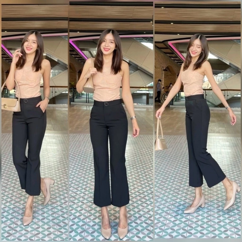 กางเกงขาบานเก้าแต้มเอวสูงสีดำ thumbnail 4