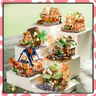 เลโก้บ้าน ตัวต่อนาโน 3D บ้านไม้ บ้านต้นซากุระ บ้านกังหันลม ขนาดเล็ก ของขวัญน่ารักๆ（ไม่มีไฟ）