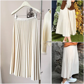 Zenmoya(526) Pleaty skirts กระโปรงยาวพลีทอัดจีบทรงสวยกระโปรงพลีทเอวสูงผ้าโปโลมันเงาเล่นแสงสวย