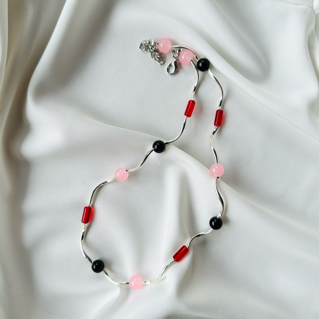 silver minimal necklace สร้อยคอมินิมอล ท่อเกลียว ท่อโค้ง ลูกปัดสแตนเลส หินแก้ว (หลายแบบ) พร้อมส่ง รูปที่ 3