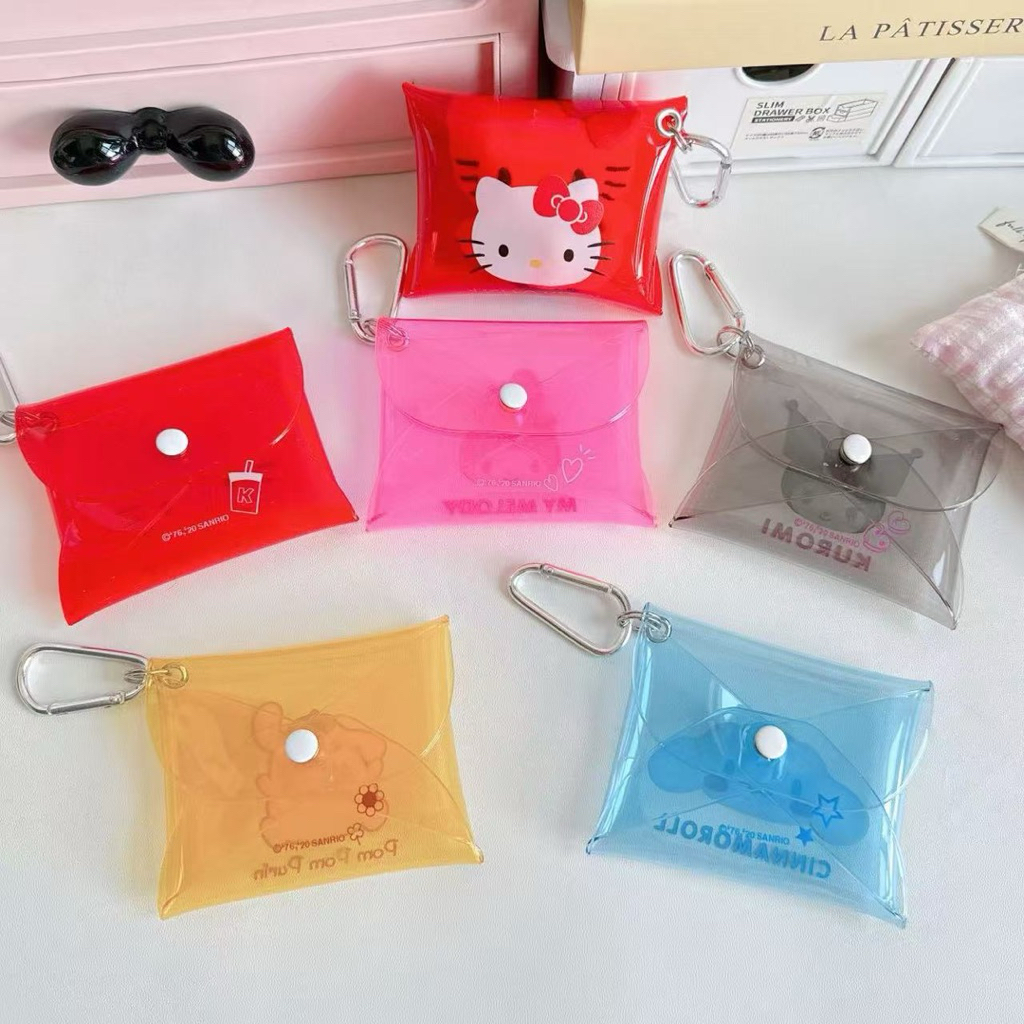 กระเป๋าสตางค์ ใส่เหรียญ PVC มีกระดุม สีใส ใส่ลิปสติก ลายน่ารัก - รูปที่ 6