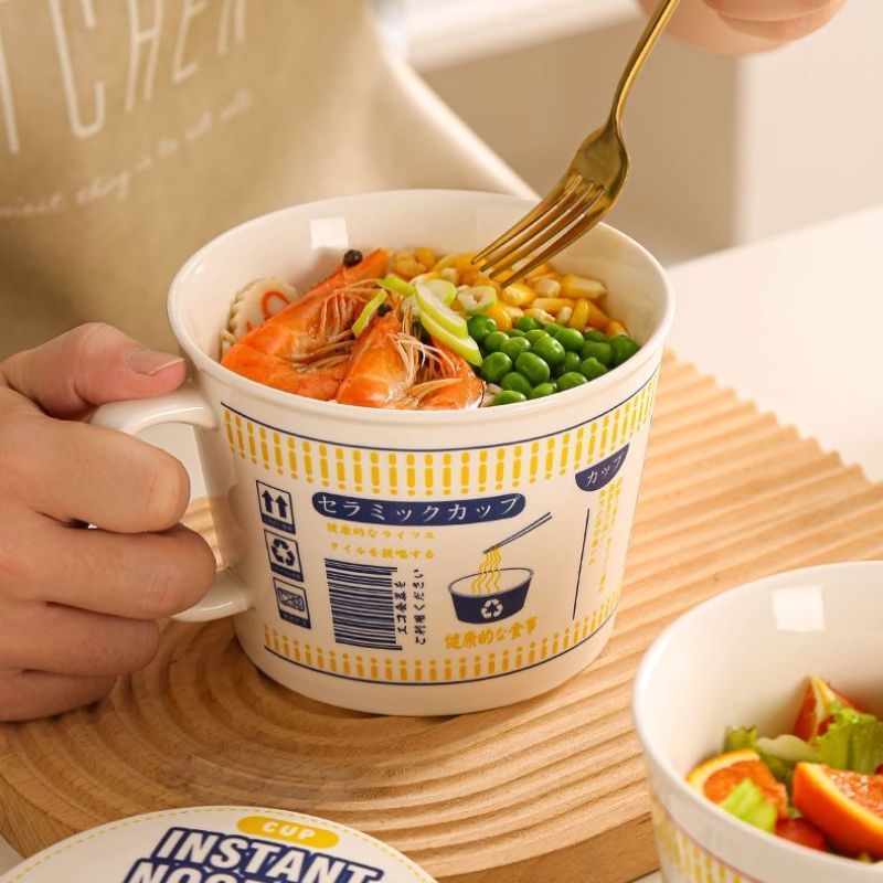 (สินค้าพร้อมส่งจากไทย)(ถูกที่สุด) ชามมาม่า ถ้วยมาม่าเซรามิค พร้อมฝาปิดเซรามิค cup noodles - รูปที่ 2