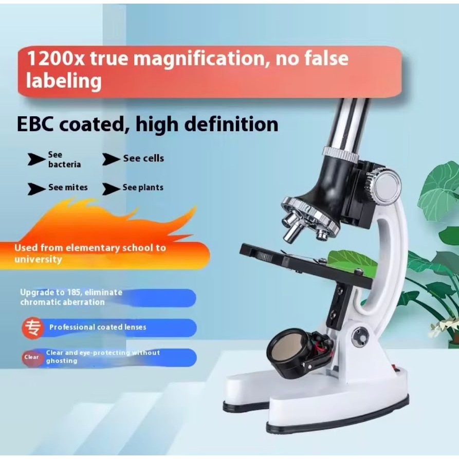 ใหม่ล่าสุด Microscope กล้องจุลทรรศน์ 1200X พร้อมอุปกรณ์เสริมสำหรับเด็ก