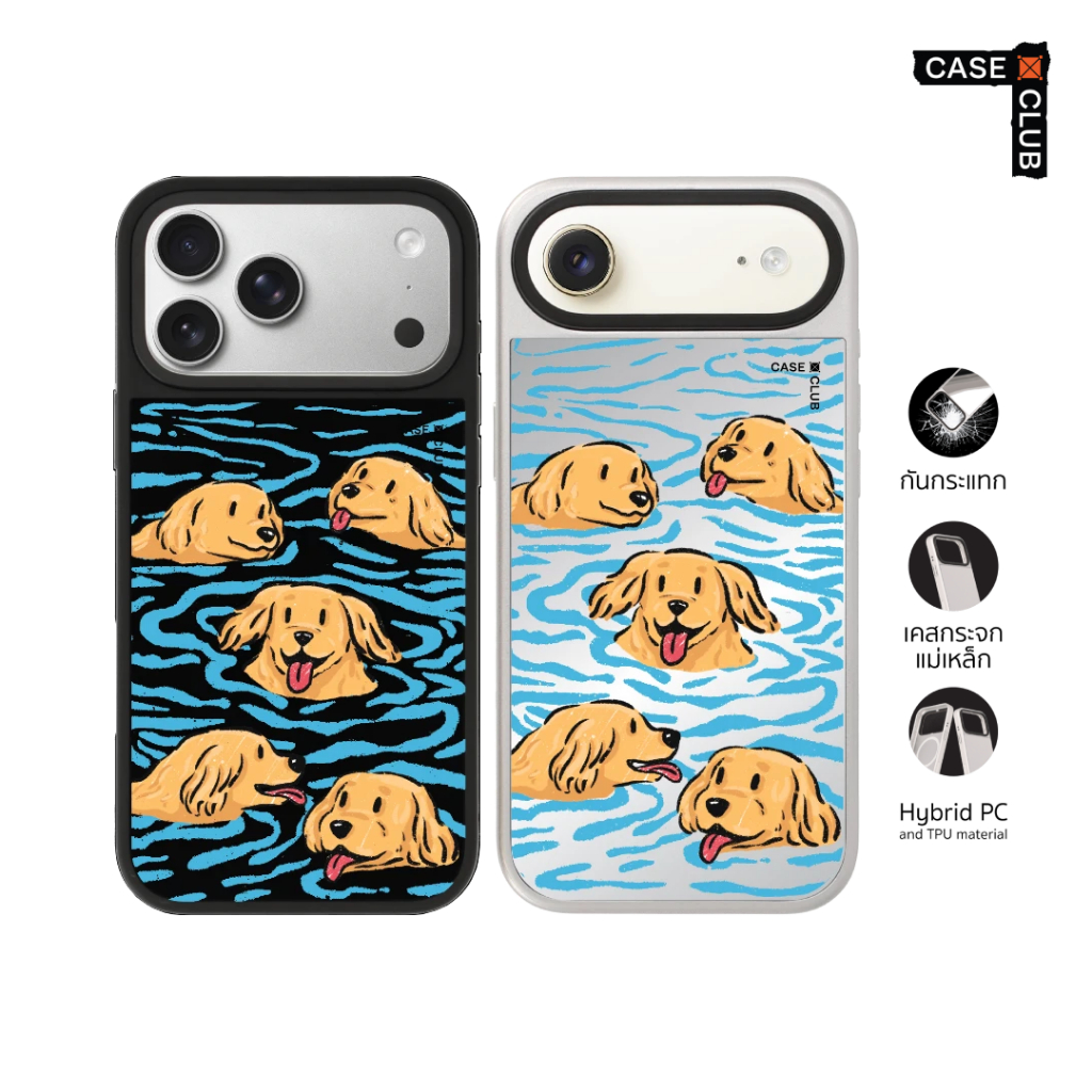 CaseClub เคสไอโฟน เคสกระจก ลาย Swimming Golden Retriever สำหรับ i17 Pro Max/i17 Pro/i17 Air/i17