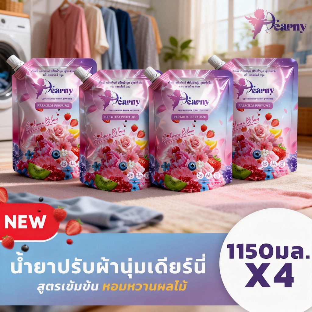 Dearny น้ำยาปรับผ้านุ่ม 4600 มล. (1150มล.x4) กลิ่นแคชเมียร์บลูม สูตรเข้มข้น