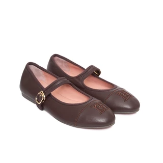 O&B รองเท้าหนังแกะ รุ่น MARY FLATS IN BRUSHED BROWN-11275SS00724F_H5BRXX