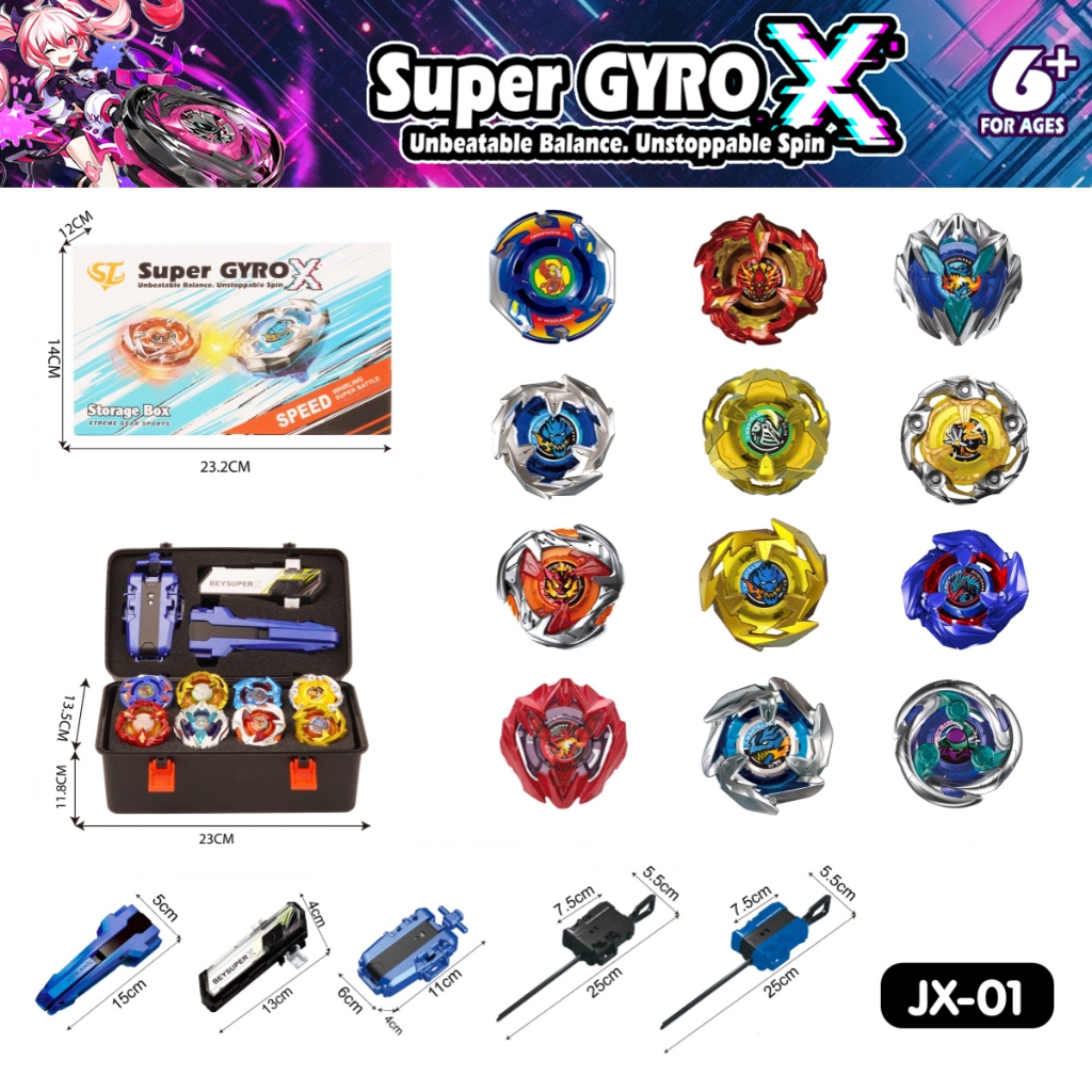 Super GYRO X ลูกข่างต่อสู้โลหะ ชุดลูกข่าง 12 ชิ้น พร้อมกล่อง ของเล่นเด็ก เด็กผู้ชาย หมุนเร็วแรง ของข