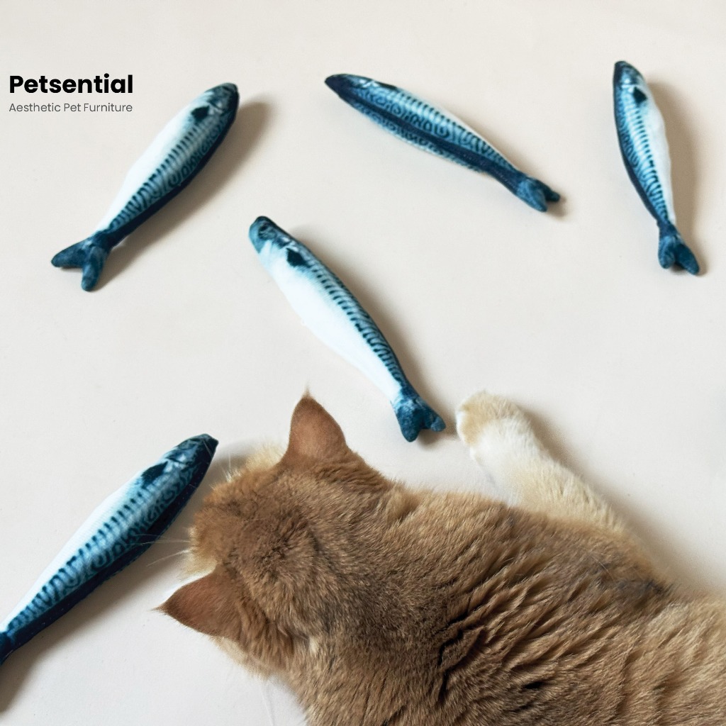 Petsential ตุ๊กตาปลาซาบะดองแคทนิป ตุ๊กตา ของเล่นแมว ฟรีผงไม้มาทาทาบิ