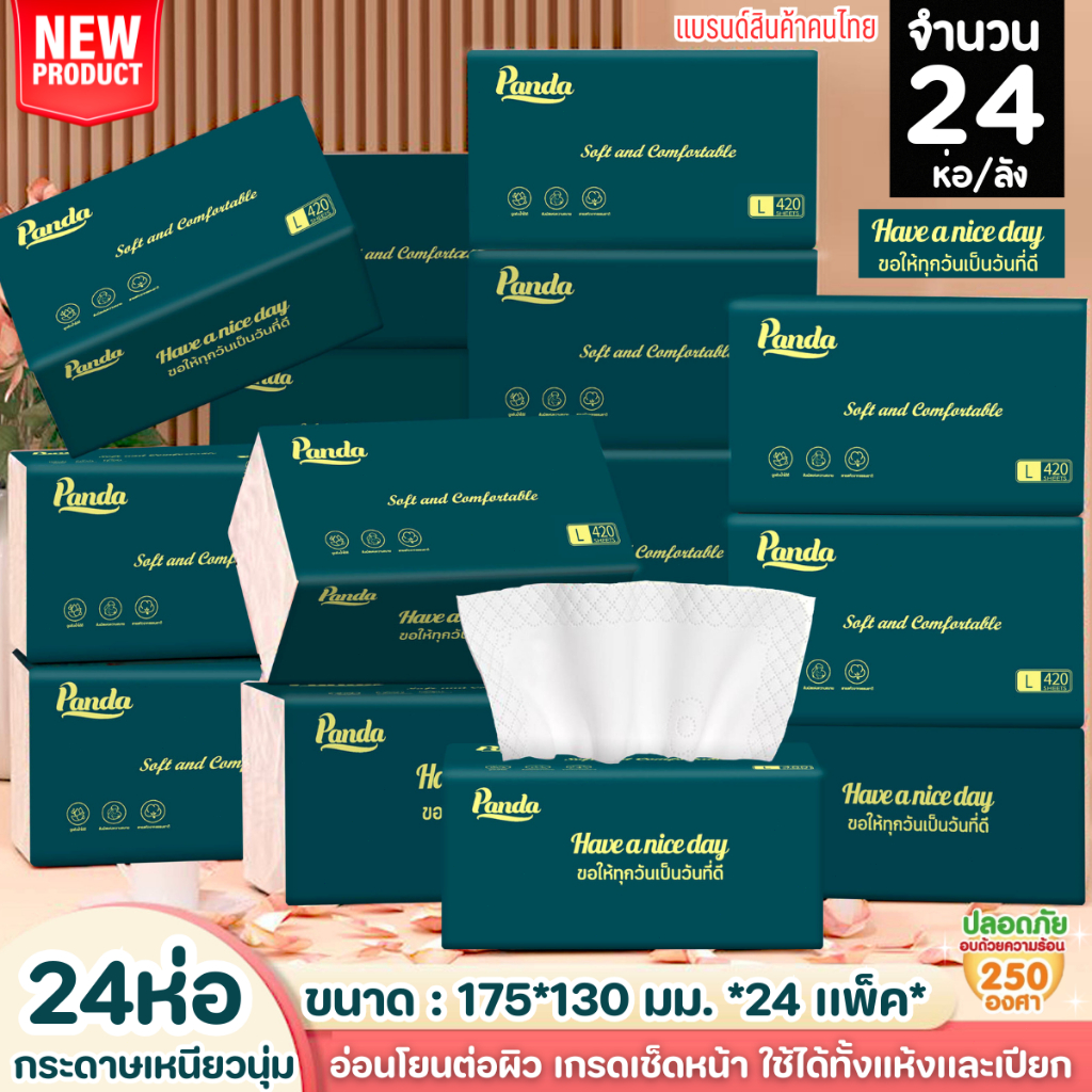 (24ห่อ) ทิชชู่เช็ดหน้า Panda mini ไซส์กลาง ไร้ฝุ่น ไม่เป็นขุย หนานุ่ม4ชั้น เกรดGB/T20808 สะอาด