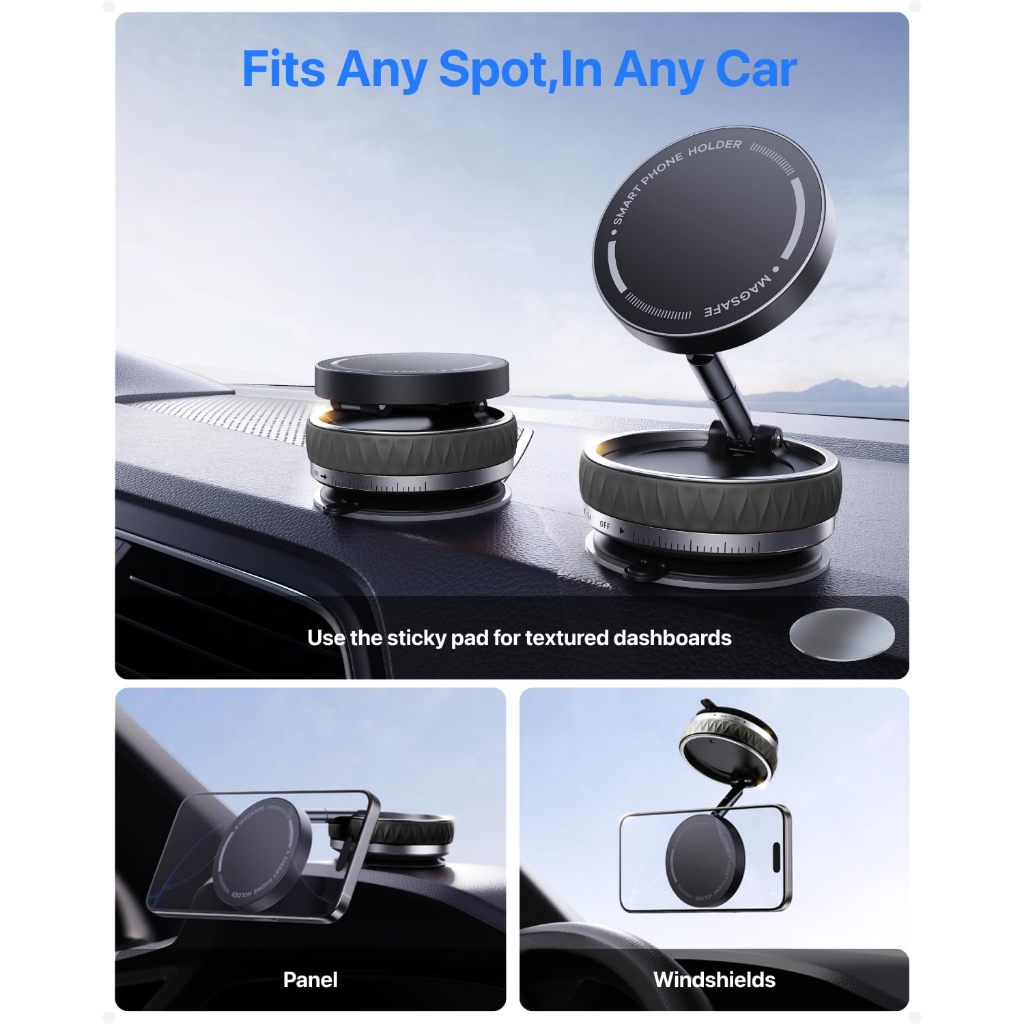 ที่วางโทรศัพท์ในรถยนต์ แม่เหล็ก k10 หมุนปรับด้วยมือ ดูดสูญญากาศอัตโนมัติ ใช้งานสำหรับพื้นผิวเรียบ - รูปที่ 6