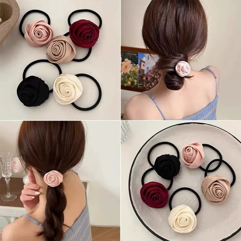 พร้อมส่งจากไทย ยางรัดผมดอกกุหลาบ ยางรัดผมผู้หญิง ยางมัดผมสไตล์เกาหลี