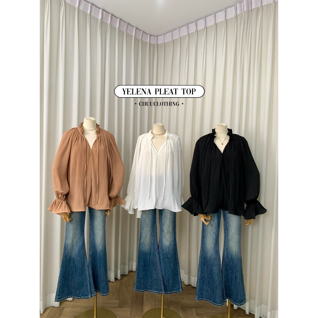 Chuuclothing Yelena pleat top [พร้อมส่ง นู้ดน้ำตาล/ดำ/ขาว] เก็บโค้ดหน้ากิจกรรม
