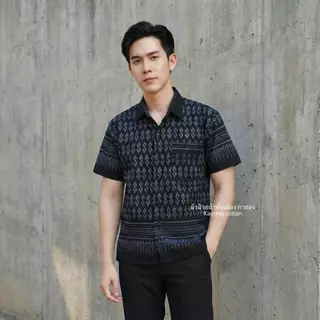 เสื้อลายขอผู้ชาย คอปก,คอจีน เสื้อผ้าฝ้าย ลายตะขอพระราชทาน