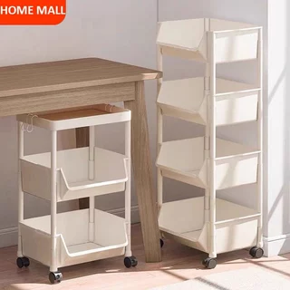 HOME 3/4 ชั้นหนังสือ ชั้นวางของพลาสติก มาพร้อมกับล้อ รถเข็นเก็บของ เคลื่อนย้ายสะดวก อุปกรณ์จัดเก็บครัว ติดตั้งง่าย