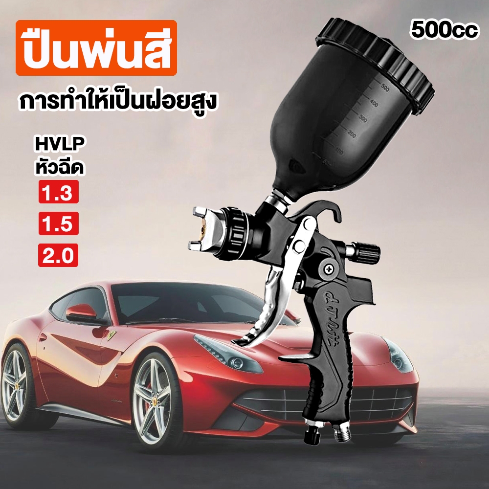 ปืนพ่นสี HVLP ขนาดเล็ก หัวฉีด1.3-2.0 มม.ความจุ 500cc ใช้กับรถและเฟอร์นิเจอร์