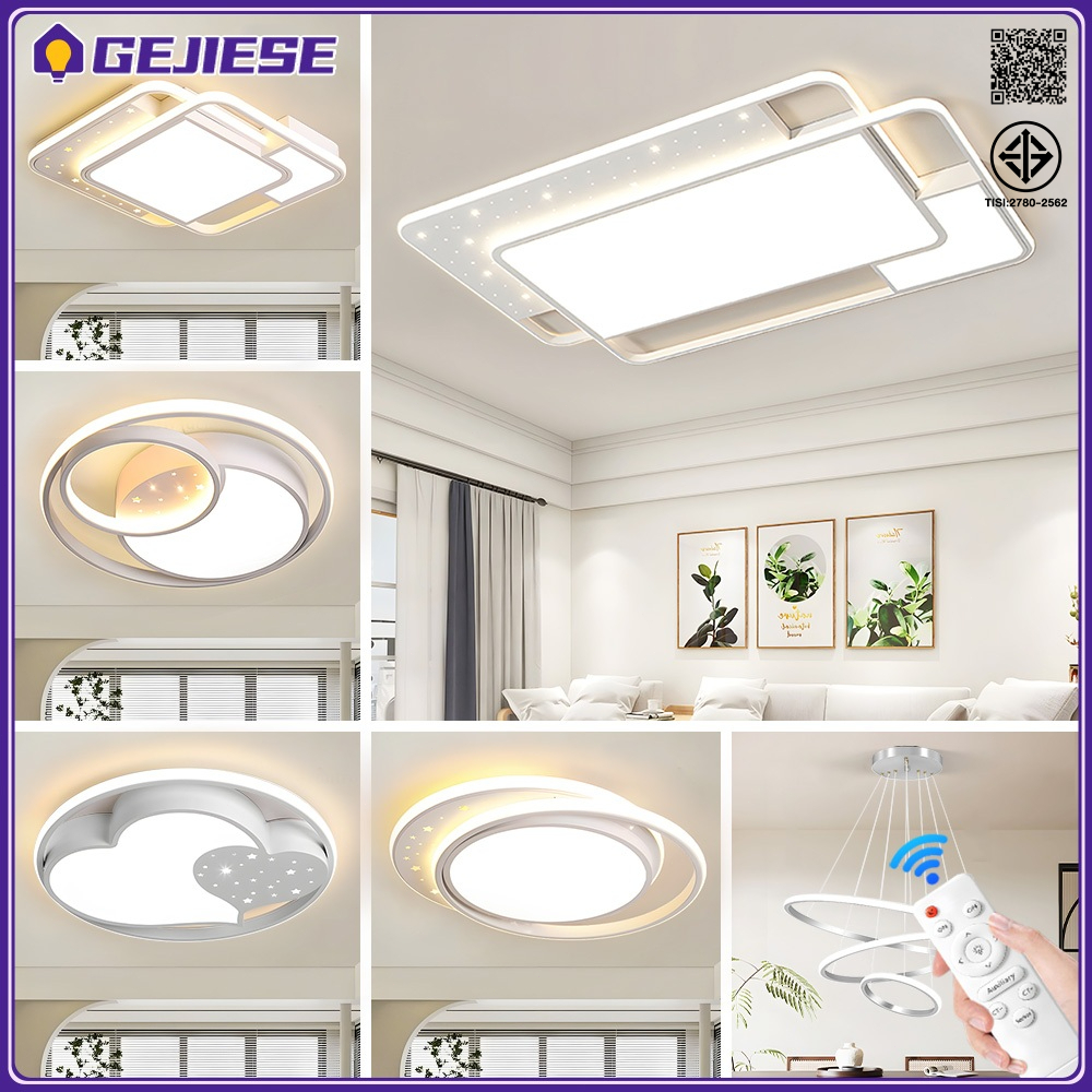 GEJIESE โคมไฟเพดาน LED ไฟ 3 สี สามารถปรับความสว่างได้ ไฟเพดาน ทอง/ดำ/ขาว ไฟ led เพดาน ด้วยการควบคุมระยะไกล ไฟติดเพดาน
