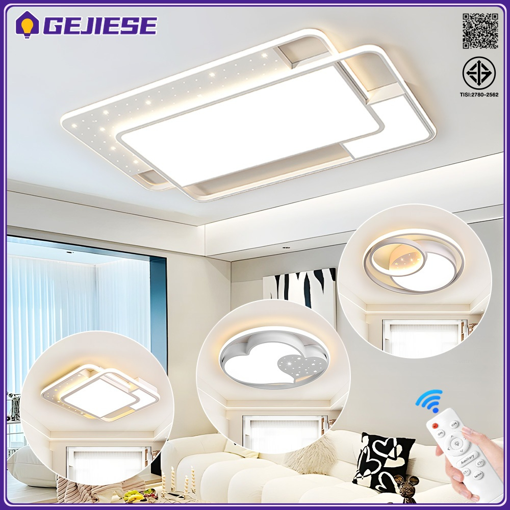 GEJIESE ไฟ 3 สี ไฟเพดาน สามารถปรับความสว่างได้ โคมไฟเพดาน LED ทอง/ดำ/ขาว ไฟติดเพดาน ด้วยการควบคุมระยะไกล ไฟ led เพดาน