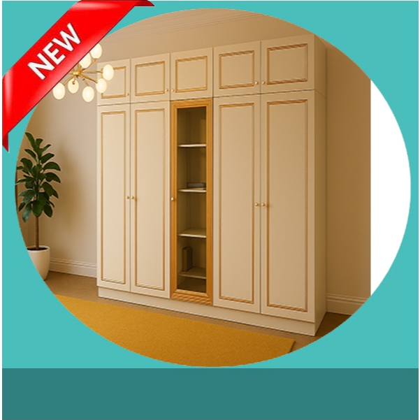 ตู้เสื้อผ้า แพ็คคู่ ยาว 200 cm 5 ประตู มีชั้นโชว์ ประตูกระจกใส  หน้าบาน pink gold