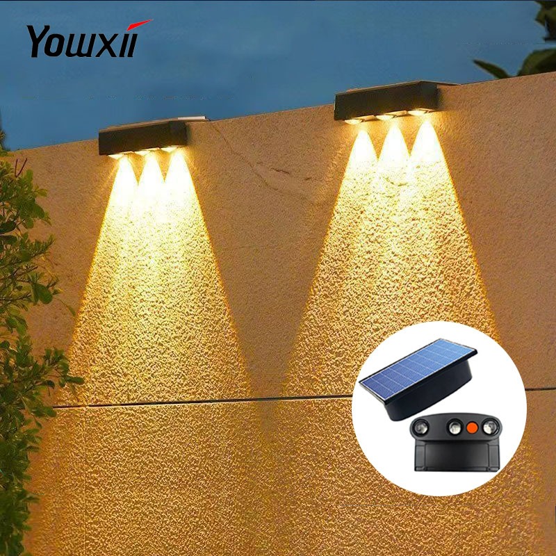YOWXII โคมไฟติดผนังโซล่าเซลล์ แสงเหลืองอ่อน หลากสี  กันน้ำกันฝนIP69 กันน้ํา สําหรับตกแต่งสวน