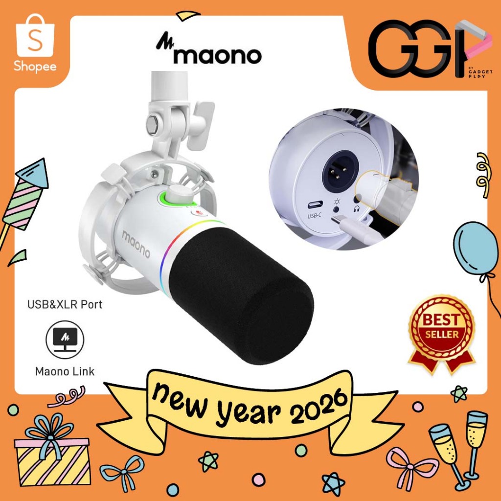 Maono PD200X WHITE ไมโครโฟนไดนามิก USB XLR RGB สําหรับ PC โทรศัพท์มือถือ ไลฟ์สด พอดคาสต์ เสียงคม [กร