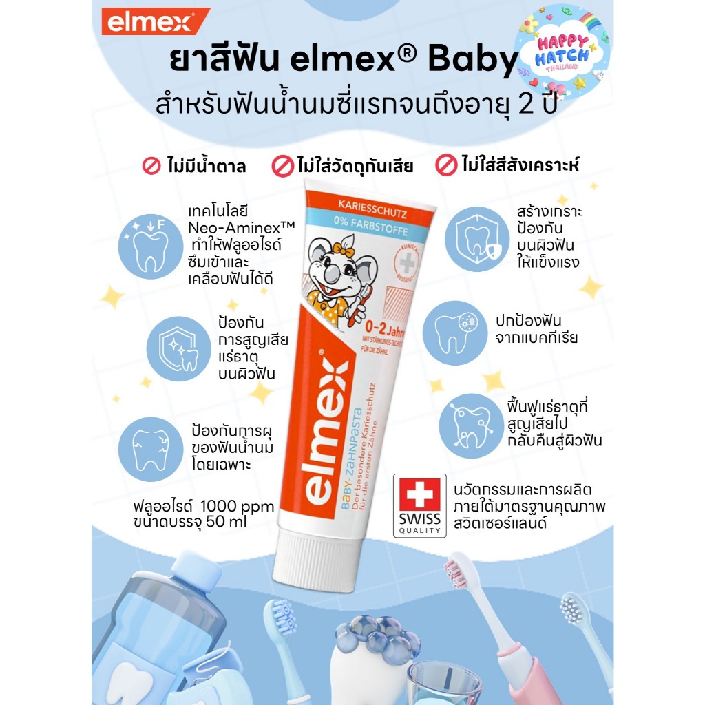 🇨🇭ยาสีฟันเด็ก elmex®Baby สำหรับฟันน้ำนมซี่แรกจนถึงอายุ 2 ปี ✅พร้อมส่ง 🇨🇭Swiss Quality 100%