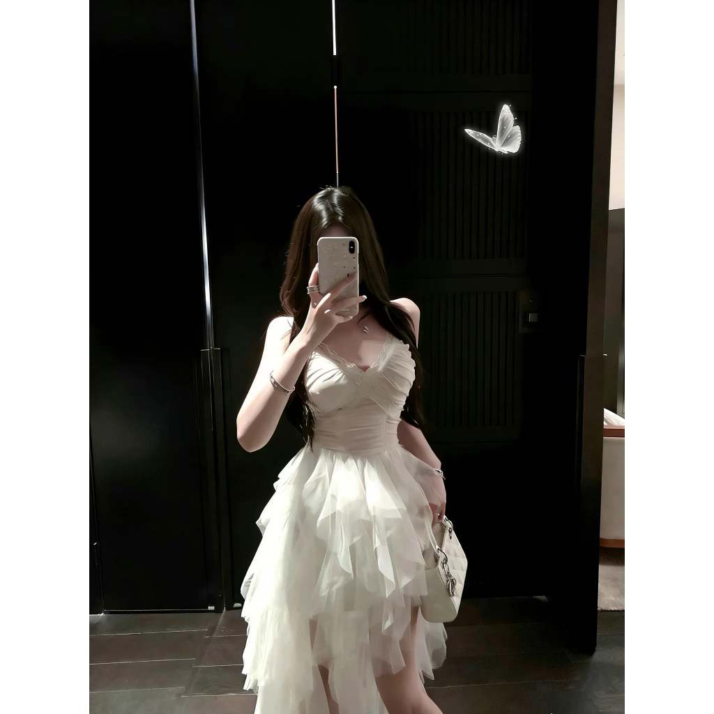 [Sheing office]🌟พร้อมส่ง🌟ชุดเดรสผ้าตาข่ายสำหรับผู้หญิง เดรสยาวหรูหราและประณีต
