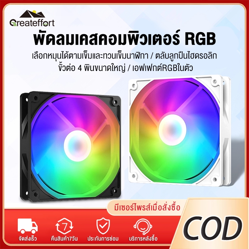 Hills พัดลมคอม RGB พัดลมระบายความร้อนคอมพิวเตอร์ เคสหม้อน้ำ 120mm Double Aperture 12V แสงสะท้อนสีสันสดใส ไฟหมุน