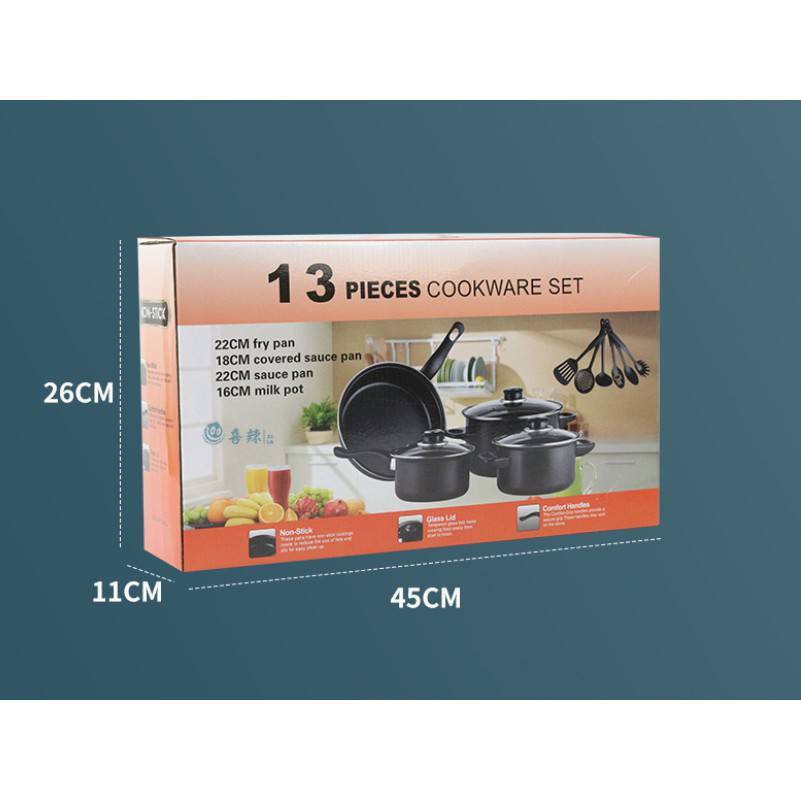 KONO ชุดเครื่องครัว13ชิ้น กระทะเหล็ก ชุดหม้อเคลือบสีดํา กระทะและไม้พาย กระทะเคลือบเทปล่อน ชุดหม้อและกระทะเคลือบเทปล่อน - รูปที่ 6