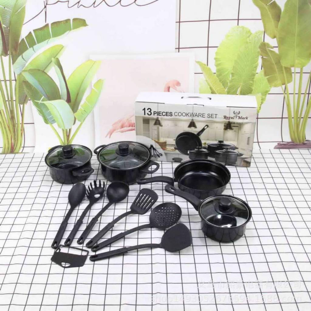 KONO ชุดเครื่องครัว13ชิ้น กระทะเหล็ก ชุดหม้อเคลือบสีดํา กระทะและไม้พาย กระทะเคลือบเทปล่อน ชุดหม้อและกระทะเคลือบเทปล่อน - รูปที่ 7