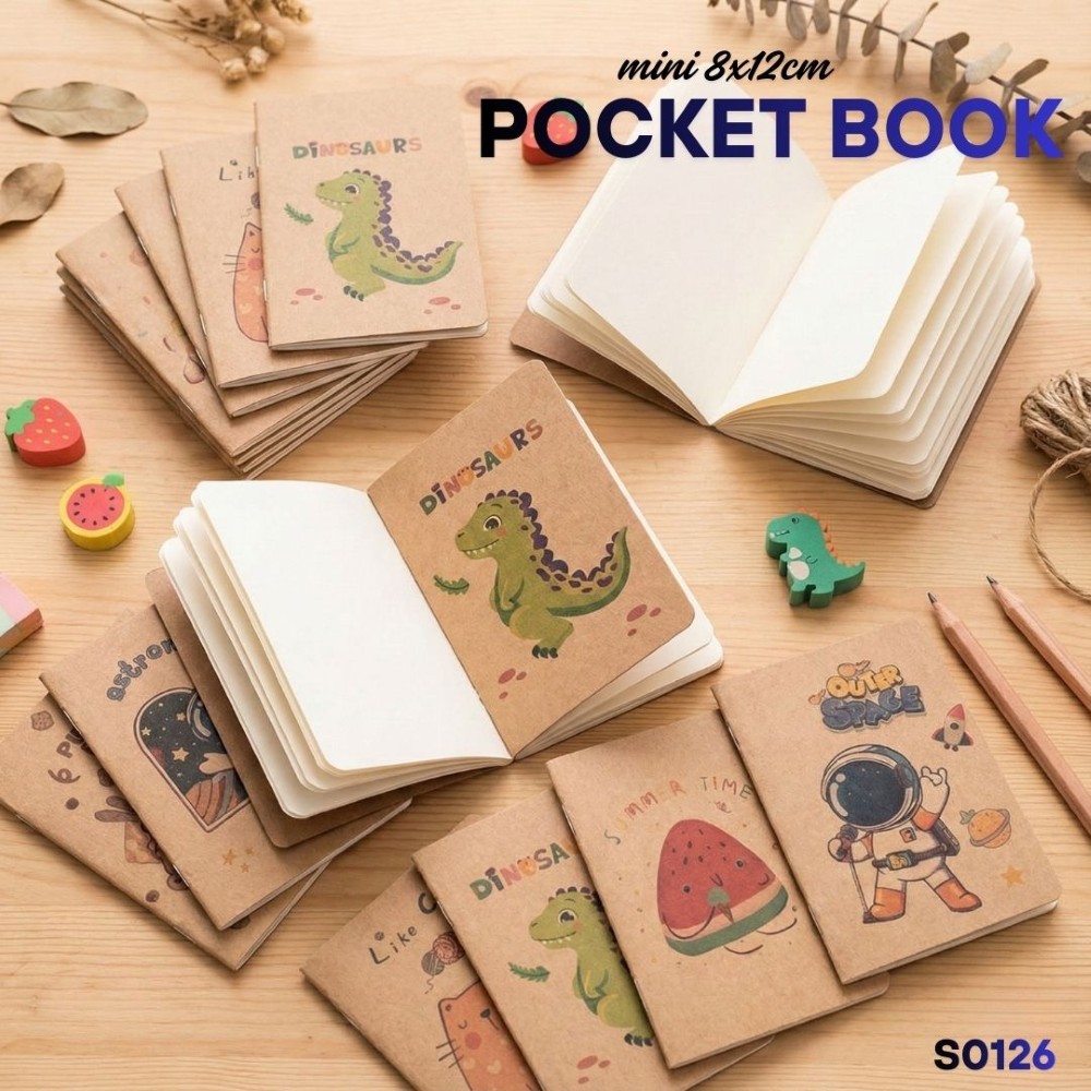 แพ็ค 3 เล่ม x สมุดจดบันทึก S0126 มีเส้น สมุดโน๊ต ปกน้ำตาล คราฟท์ ลายการ์ตูน โน้ตขนาดเล็ก ขนาด 8*12ซม
