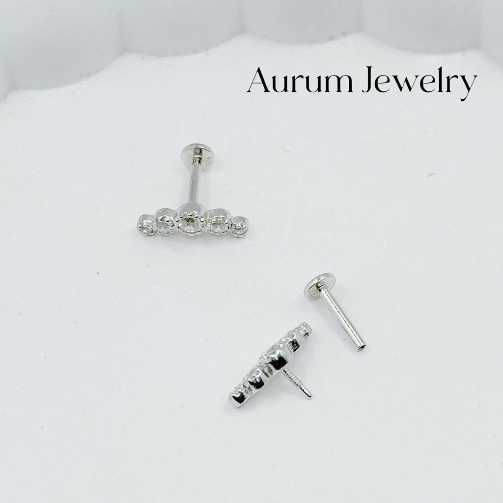 Aurum Jewelry: จิวต่างหูเงินแท้ แป้นแบน รุ่น Lunara รูปที่ 5