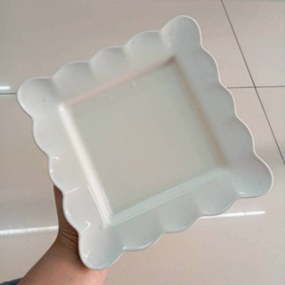 จานเซรามิก 7.5 นิ้ว จานเปล จานรูปทรงสี่เหลี่ยม จานลายสีขาว ท…