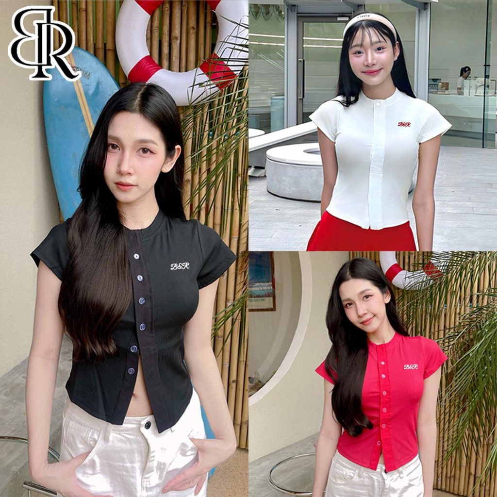 B&R พร้อมส่ง เสื้อยืดผู้หญิง เสื้อกั๊กปักลาย ยืดหยุ่นรับสรีระ ผ้าคุณภาพดี สไตล์เกาหลี สีทึบ ขนาด S-2XL