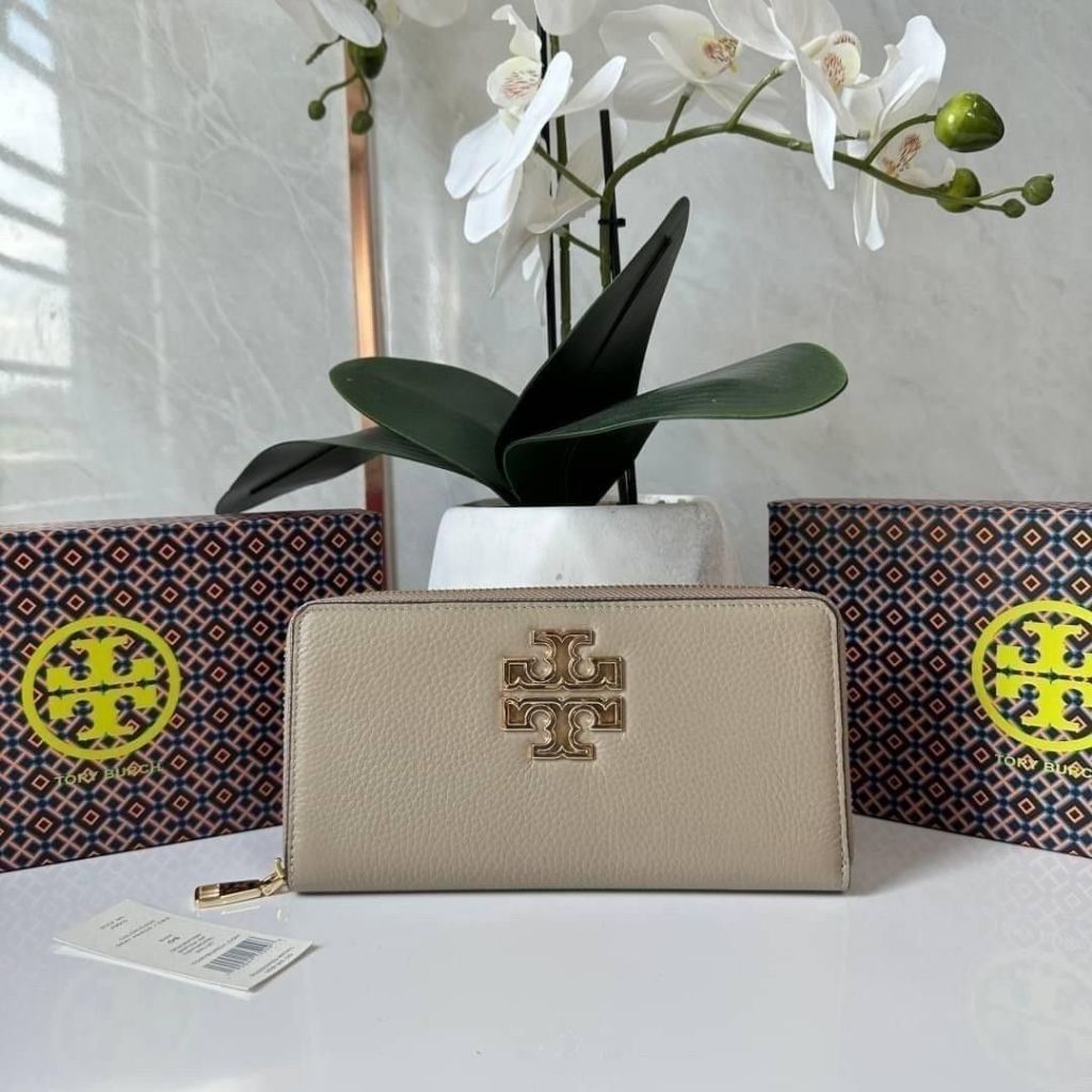 พน้อมส่ง กระเป๋าสตางค์ผู้หญิง สีเทา ใบยาว T0ry burch พร้อมกล่อง