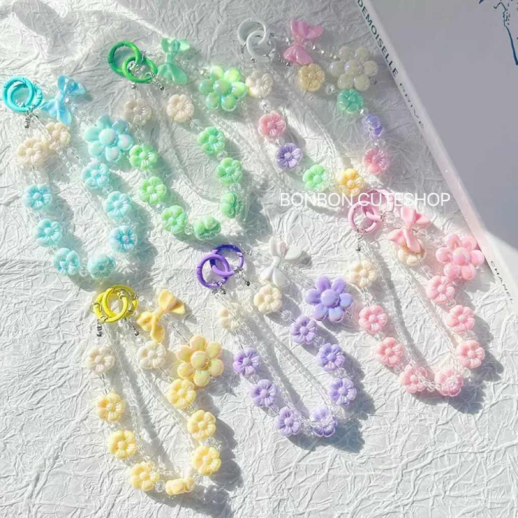[ส่งไวจากกทม]ที่ห้อยมือถือ สานคล้องโทรศัพท์รูปดอกไม้ พวงกุญแจเส้นคู่ by bonbon cuteshop