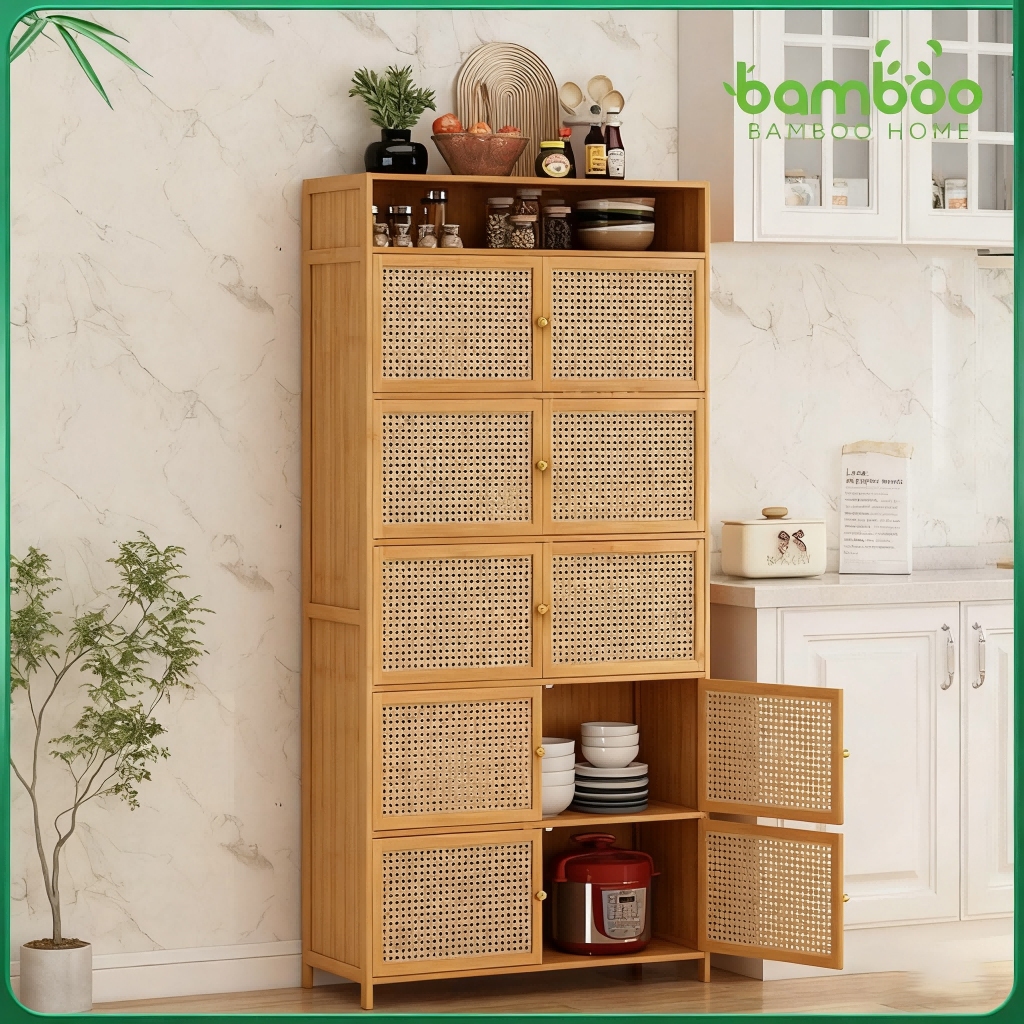 ตู้ ตูหนังสือ ตู้ชั้นวาง ตู้เก็บของ พร้อมส่งจากไทย ทำโดยไม้ไผ่ธรรมชาติ เก็บได้เยอะ กันฝุ่นกันความชื้น