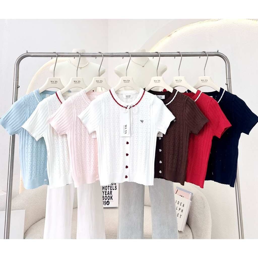 ✨ WAYA Collection 25168 ✨ เสื้อไหมพรมคอกลมแขนสั้นลายเปีย