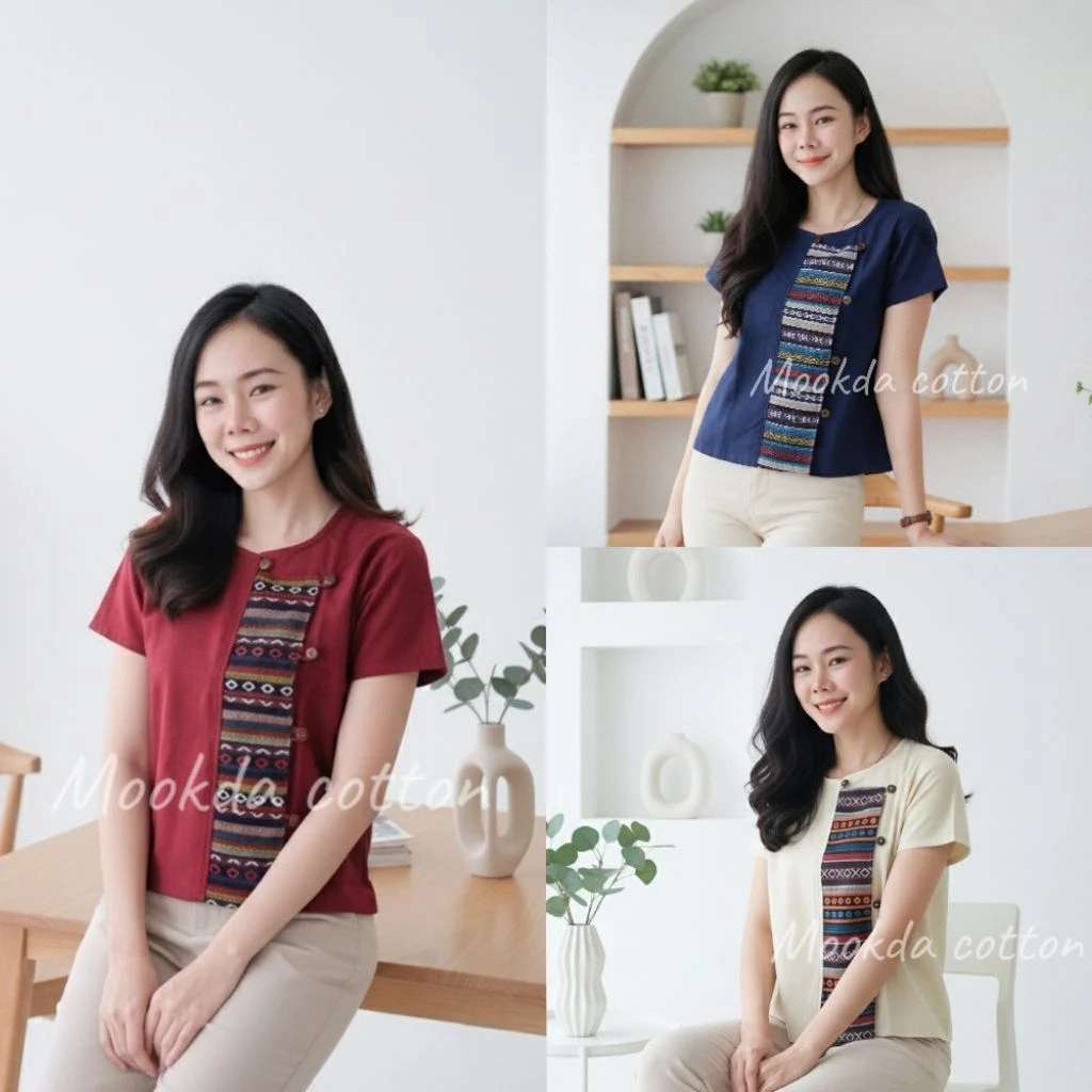 เสื้อผ้าฝ้ายคอกลมป้าย เนื้อผ้านุ่ม รีดง่าย
